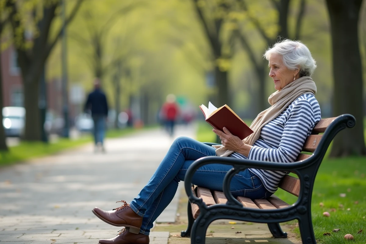 Femme lisant un roman dans un parc en plein air