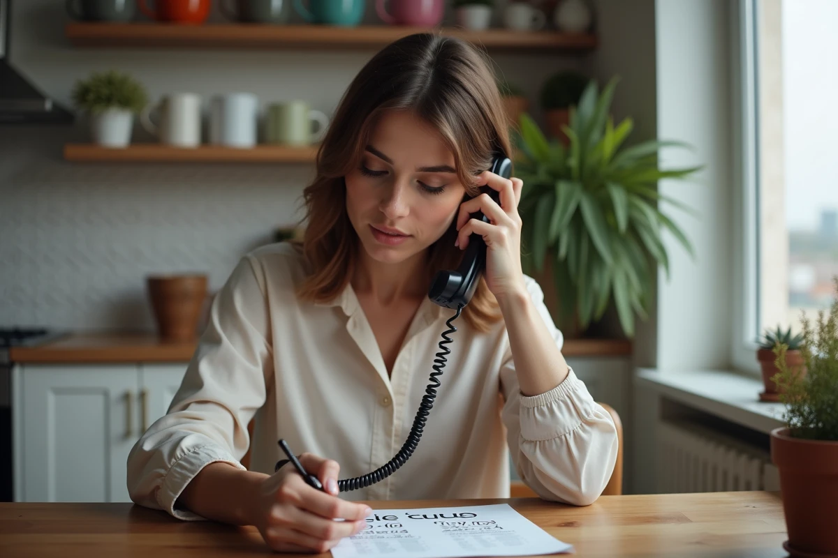 Femme au téléphone dans un appartement cosy français