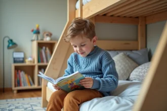 Chambre d'enfants avec lit superposé et décoration colorée