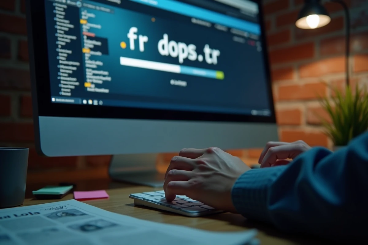 Gros plan sur un écran d'ordinateur affichant la redirection d'un nom de domaine français vers le site du Rassemblement National