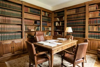 Bureau d'avocat traditionnel dans le Tarn avec bibliothèque juridique et documents officiels