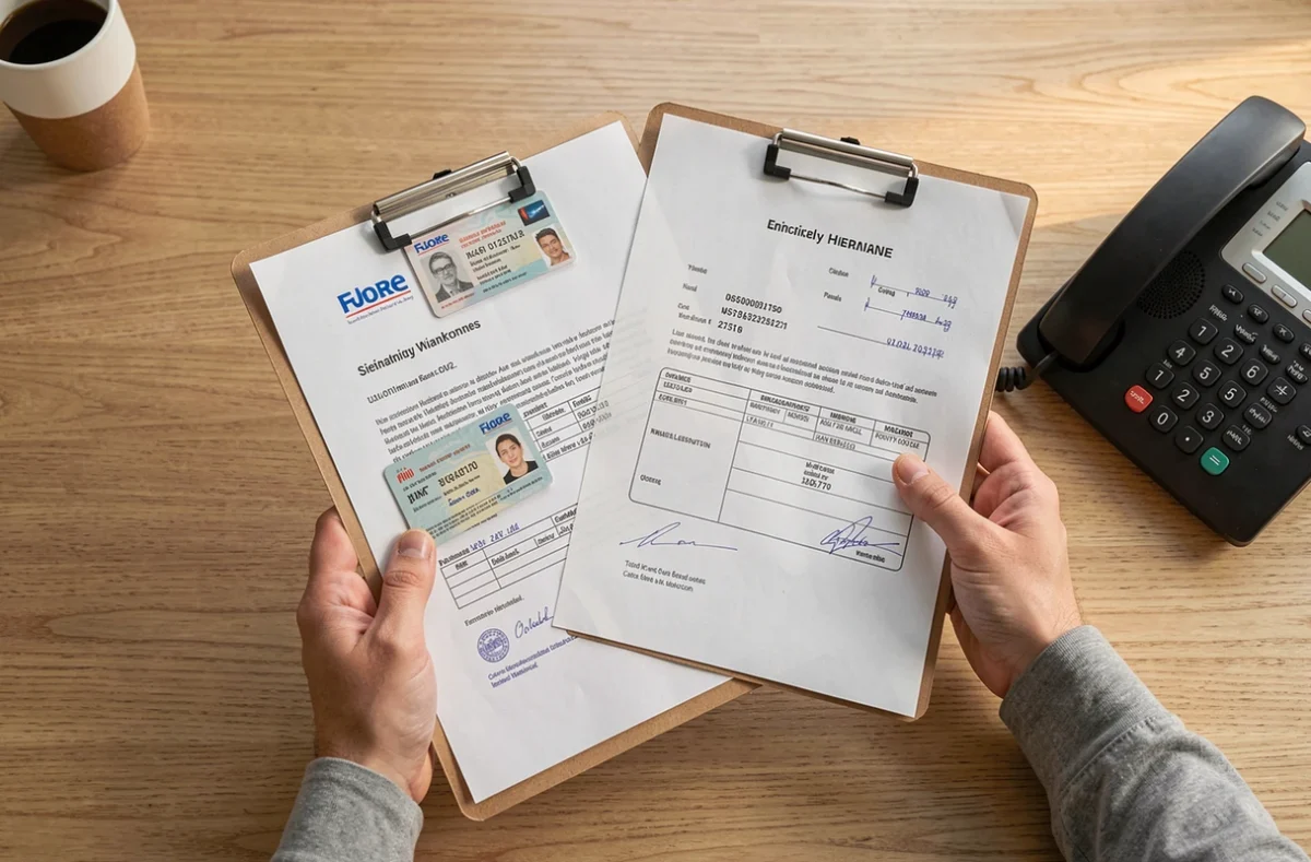 Dossier de documents préparé avant un rendez-vous dans une maison de la justice